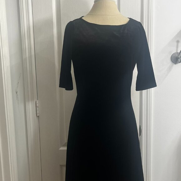 Lands' End Black Stretch Velvet Dress Sz S - Picture 1 of 4